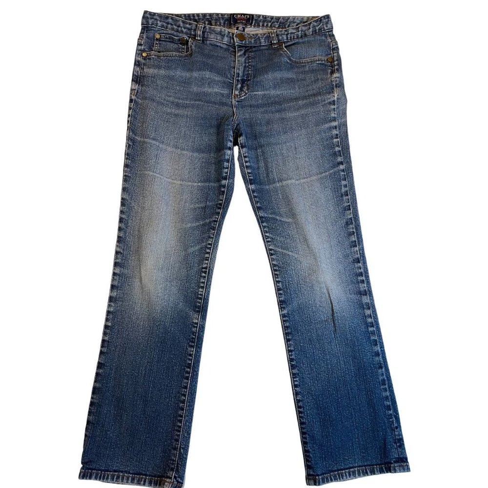 Chaps Women's Jeans Straight Leg Denim Cotton High Rise Five Pockets Blue SZ 12P